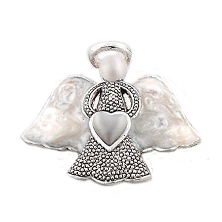 Silvertone Angel Brooch with Pearl - Click Image to Close